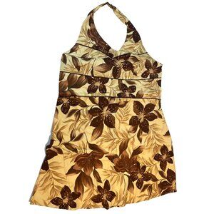 Ashley Stewart Women's Brown Tan Floral Mid Length Halter Top Dress Size 24